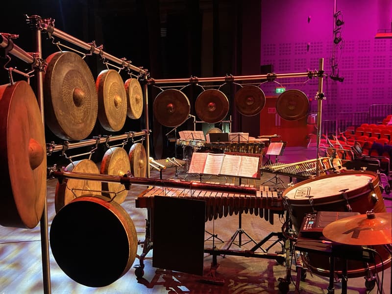 Thai and vietnamese gongs with marimba and bass drum