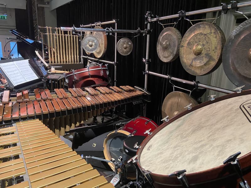 Marimba tubular bells gongs and concert bass drum