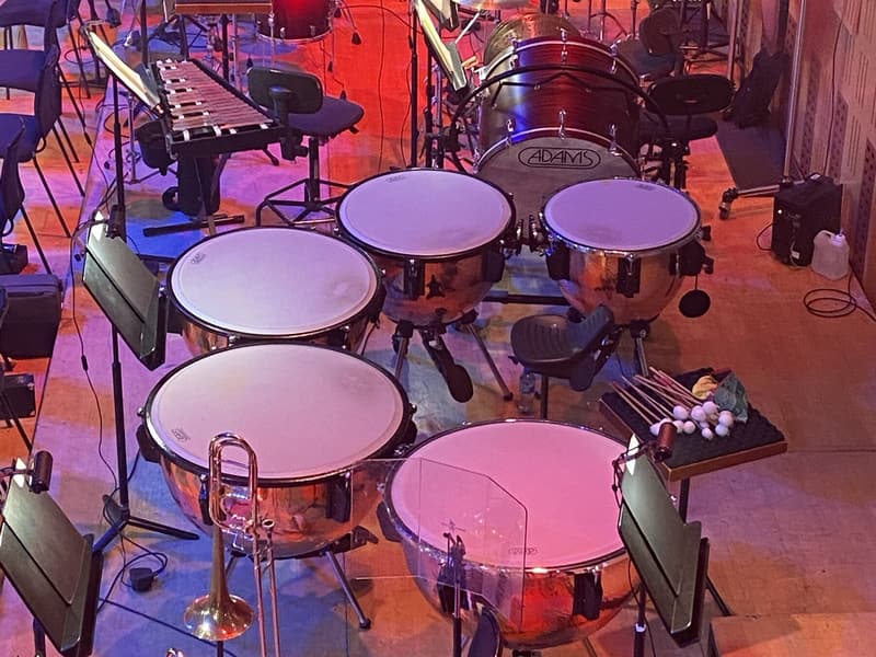 Adams timpani and percussion section for an orchestral concert
